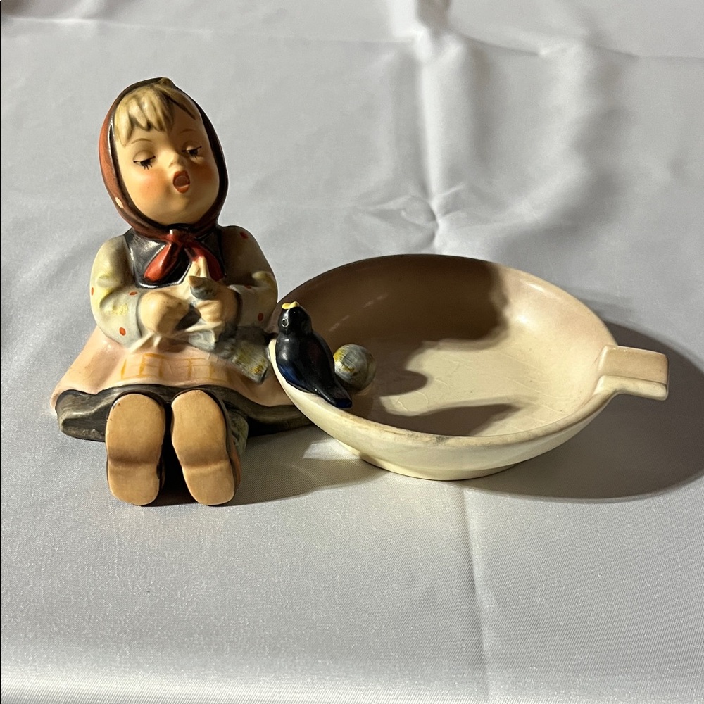 Hummel Ceramic Girl “Serenade Figurine with Bird - 1962